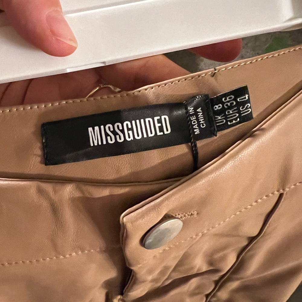 Missguided Tan Faux Leather Split Front Pants - Picture 3 of 7